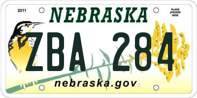 NE license plate ZBA284