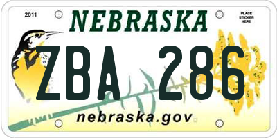 NE license plate ZBA286