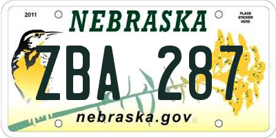 NE license plate ZBA287