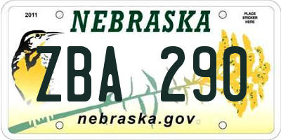 NE license plate ZBA290