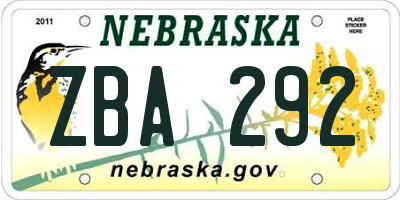 NE license plate ZBA292