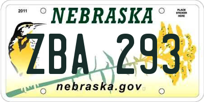 NE license plate ZBA293