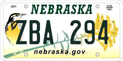 NE license plate ZBA294