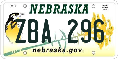 NE license plate ZBA296