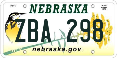 NE license plate ZBA298