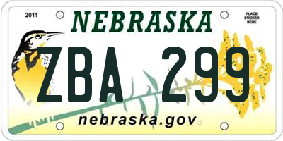 NE license plate ZBA299