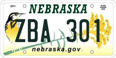 NE license plate ZBA301