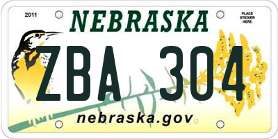 NE license plate ZBA304