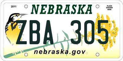 NE license plate ZBA305