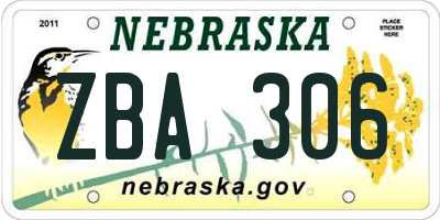 NE license plate ZBA306