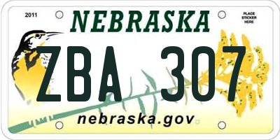 NE license plate ZBA307