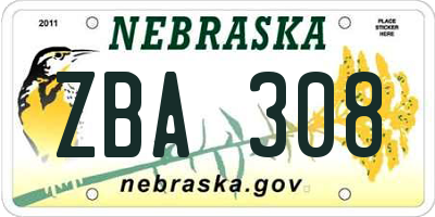 NE license plate ZBA308