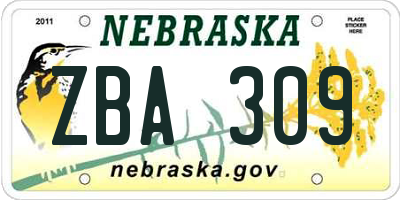 NE license plate ZBA309