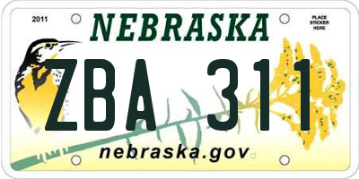 NE license plate ZBA311