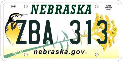 NE license plate ZBA313