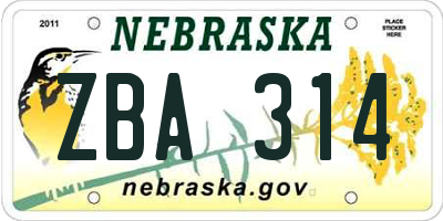 NE license plate ZBA314