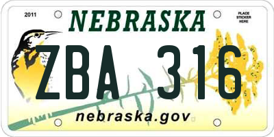 NE license plate ZBA316