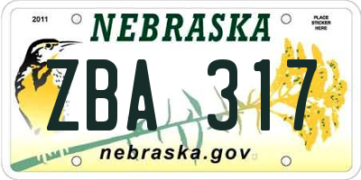NE license plate ZBA317