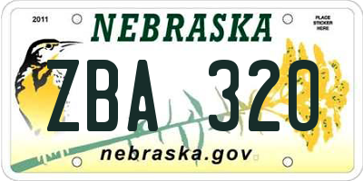 NE license plate ZBA320