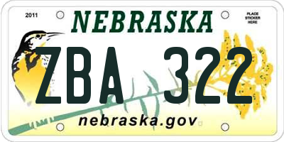 NE license plate ZBA322