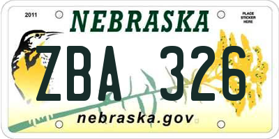NE license plate ZBA326