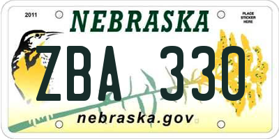 NE license plate ZBA330