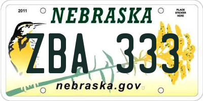 NE license plate ZBA333