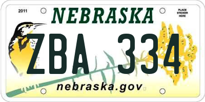 NE license plate ZBA334
