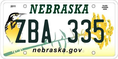 NE license plate ZBA335