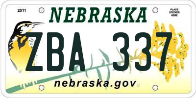 NE license plate ZBA337