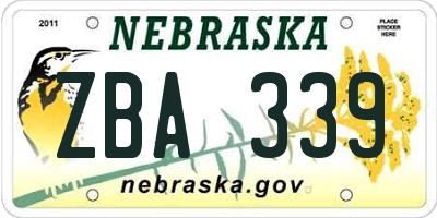 NE license plate ZBA339