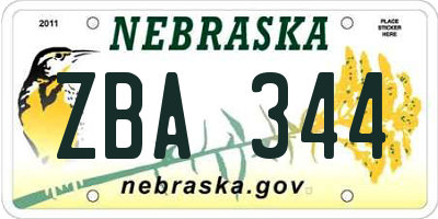 NE license plate ZBA344