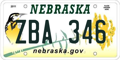 NE license plate ZBA346