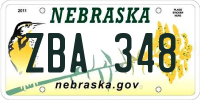 NE license plate ZBA348