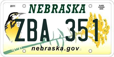 NE license plate ZBA351
