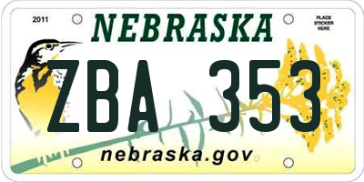 NE license plate ZBA353