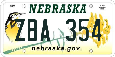 NE license plate ZBA354