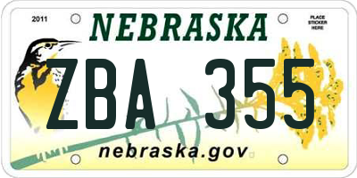NE license plate ZBA355