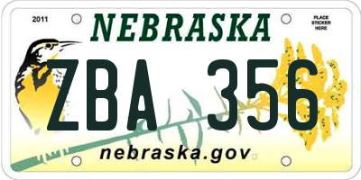 NE license plate ZBA356