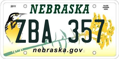 NE license plate ZBA357