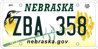 NE license plate ZBA358