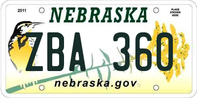 NE license plate ZBA360
