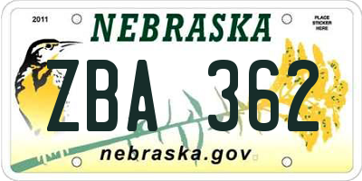 NE license plate ZBA362