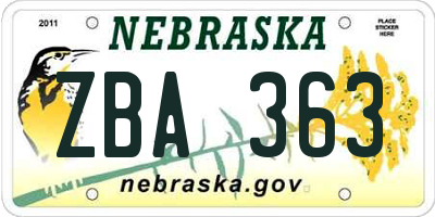 NE license plate ZBA363