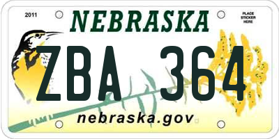 NE license plate ZBA364