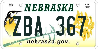 NE license plate ZBA367