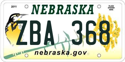 NE license plate ZBA368
