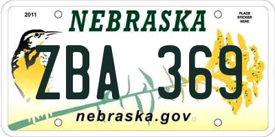 NE license plate ZBA369
