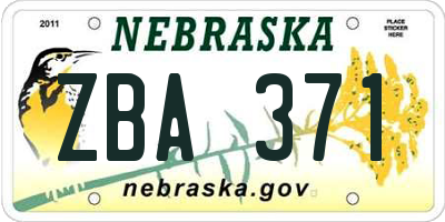 NE license plate ZBA371