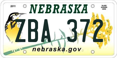 NE license plate ZBA372